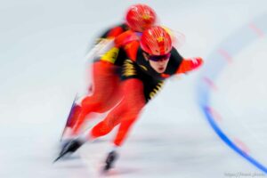 (Trent Nelson  |  The Salt Lake Tribune)  semifinals in team pursuit at the 2022 Winter Olympics in Beijing on Tuesday, Feb. 15, 2022.
