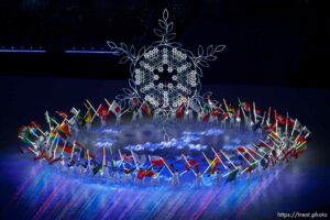 (Trent Nelson  |  The Salt Lake Tribune) The Olympic Cauldron is extinguished during the closing ceremony of the 2022 Winter Olympics in Beijing on Sunday, Feb. 20, 2022.