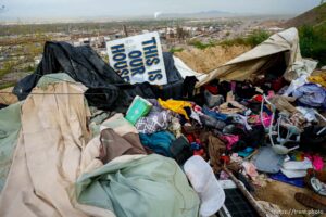 (Trent Nelson  |  The Salt Lake Tribune) The clearing of camps located east of Victory Road in the foothills north of Salt Lake City on Wednesday, April 27, 2022.