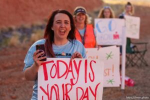 (Trent Nelson  |  The Salt Lake Tribune) Spectators along the course during the Ironman World Championship triathlon in St. George on Saturday, May 7, 2022.