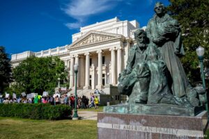 (Trent Nelson  |  The Salt Lake Tribune) People gather at the historic county courthouse in Provo, protesting after the U.S. Supreme Court overruled Roe v. Wade, on Saturday, June 25, 2022.
