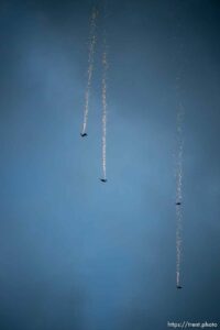 (Trent Nelson  |  The Salt Lake Tribune) The United States Army Parachute Team, nicknamed the Golden Knights, at Stadium of Fire in Provo on Saturday, July 2, 2022.