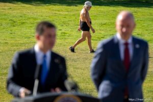 (Trent Nelson  |  The Salt Lake Tribune) Transportation Secretary Pete Buttigieg at a press conference at the State Capitol in Salt Lake City on Friday, July 29, 2022..
