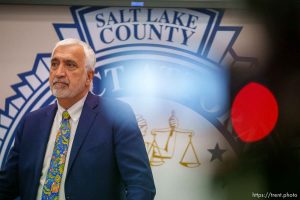 (Trent Nelson  |  The Salt Lake Tribune) Salt Lake County District Attorney Sim Gill talks about the fatal 2018 police shooting of Delorean Pikyavit during a news conference in Salt Lake City on Friday, Aug. 26, 2022.