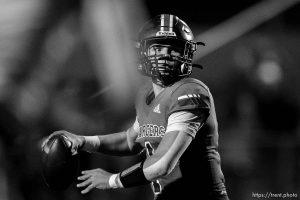 (Trent Nelson  |  The Salt Lake Tribune) Corner Canyon quarterback Isaac Wilson in action vs Pleasant Grove, in Draper on Wednesday, Oct. 12, 2022.