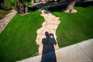 (Trent Nelson  |  The Salt Lake Tribune) Patricia Council's North Las Vegas yard after her grass was replaced with artificial turf, on Friday, Sept. 30, 2022.
