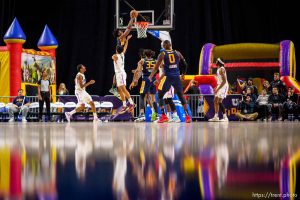 (Trent Nelson  |  The Salt Lake Tribune) Stars center Tyler Cook dunks the ball as the Salt Lake City Stars host G. League Ignite, NBA G League basketball at the Maverik Center in West Valley City on Monday, Nov. 28, 2022.