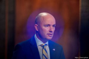 (Trent Nelson  |  The Salt Lake Tribune) Gov. Spencer Cox speaks at his monthly news conference in Salt Lake City on Thursday, Dec. 15, 2022.