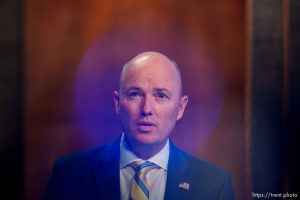 (Trent Nelson  |  The Salt Lake Tribune) Gov. Spencer Cox speaks at his monthly news conference in Salt Lake City on Thursday, Dec. 15, 2022.