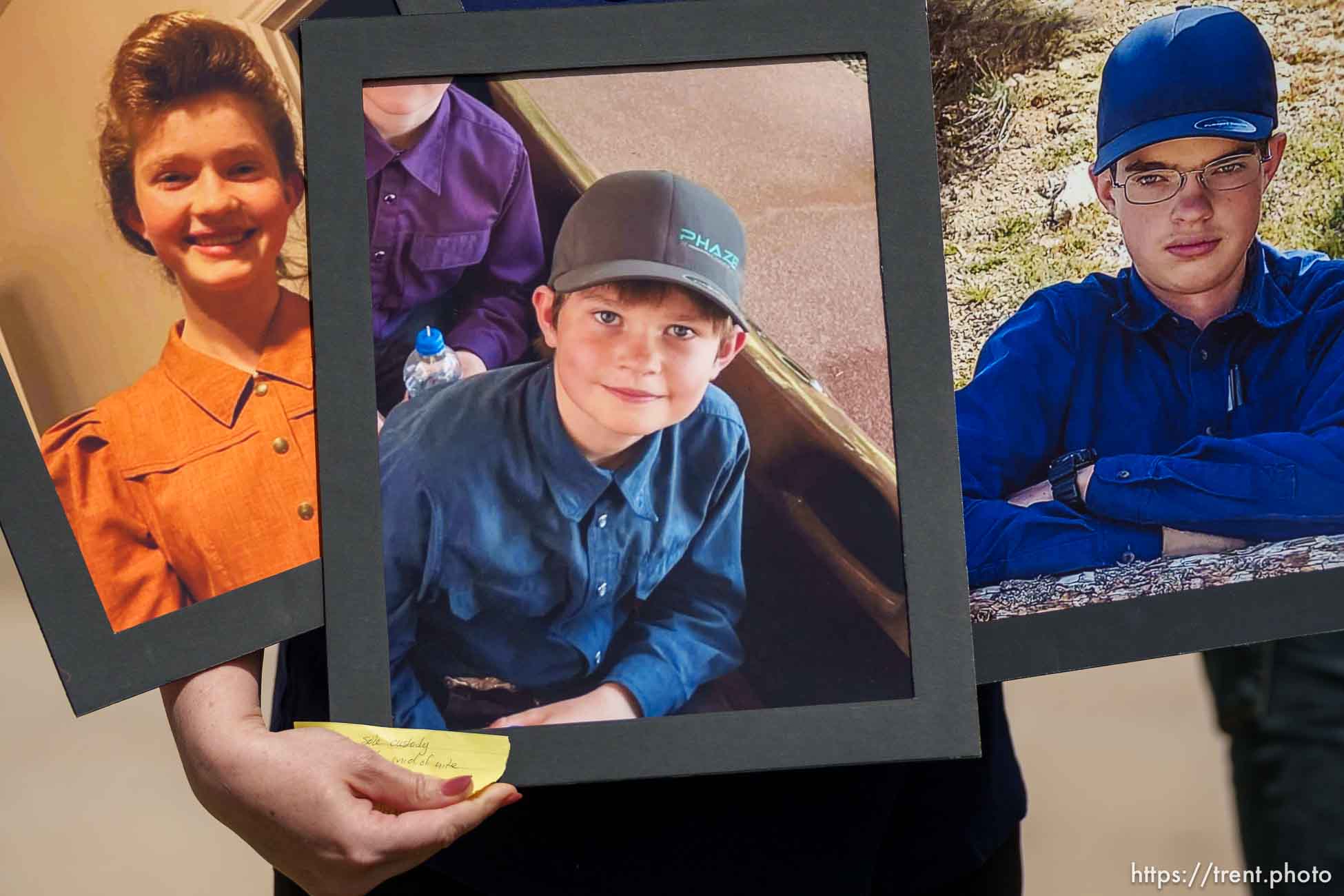 (Trent Nelson  |  The Salt Lake Tribune) Photographs of Lorraine Jessop's three missing children at a news conference to draw attention to missing FLDS children in Cedar City on Monday, April 17, 2023.
