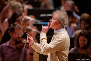 (Trent Nelson  |  The Salt Lake Tribune) Thierry Fischer conducts a rehearsal of the Utah Symphony at Abravanel Hall in Salt Lake City on Wednesday, May 24, 2023.