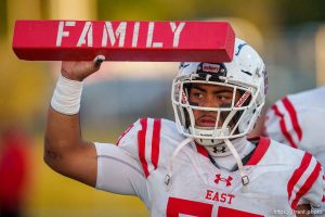 (Trent Nelson  |  The Salt Lake Tribune) Brighton hosts East, high school football in Cottonwood Heights on Friday, Sept. 22, 2023. Sam Tuai reps 