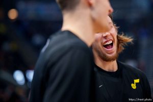 (Trent Nelson  |  The Salt Lake Tribune) Utah Jazz center Walker Kessler (24) and Utah Jazz forward Kelly Olynyk (41) as the Utah Jazz host the LA Clippers, NBA basketball in Salt Lake City on Friday, Oct. 27, 2023.