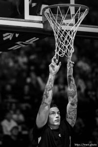 (Trent Nelson  |  The Salt Lake Tribune) Utah Jazz forward Luka Samanic (19) as the Utah Jazz host the LA Clippers, NBA basketball in Salt Lake City on Friday, Oct. 27, 2023.