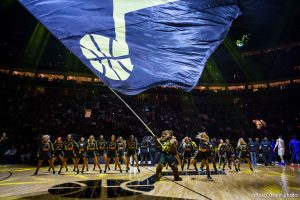 (Trent Nelson  |  The Salt Lake Tribune) Jazz Bear and dancers as the Utah Jazz host the LA Clippers, NBA basketball in Salt Lake City on Friday, Oct. 27, 2023.