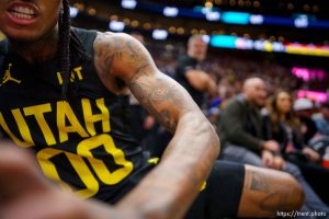 (Trent Nelson  |  The Salt Lake Tribune) Utah Jazz guard Jordan Clarkson (00) as the Utah Jazz host the LA Clippers, NBA basketball in Salt Lake City on Friday, Oct. 27, 2023.