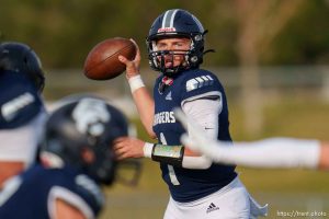 (Trent Nelson  |  The Salt Lake Tribune) Isaac Wilson as Corner Canyon High School hosts and beats Lone Peak in a 6A quarterfinals football game in Draper on Friday, Nov. 3, 2023.