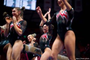 (Trent Nelson  |  The Salt Lake Tribune) Maile O'Keefe scores 10 on the beam as Utah hosts Boise State, NCAA gymnastics in Salt Lake City on Friday, Jan. 5, 2024.