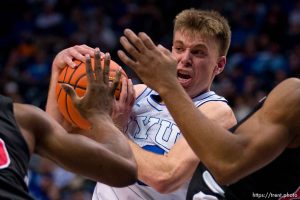 (Trent Nelson  |  The Salt Lake Tribune) Brigham Young Cougars guard Dallin Hall (30) as BYU hosts Cincinnati, NCAA basketball in Provo on Saturday, Jan. 6, 2024.