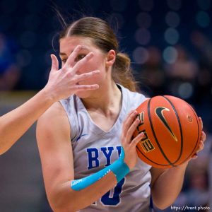 (Trent Nelson  |  The Salt Lake Tribune) BYU Cougars guard Kailey Woolston (10) as BYU hosts Iowa State, NCAA basketball in Provo on Saturday, Jan. 6, 2024.