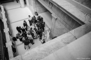 (Trent Nelson  |  The Salt Lake Tribune) Utah Senator Mitt Romney at the Utah Capitol in Salt Lake City on Thursday, Feb. 15, 2024.