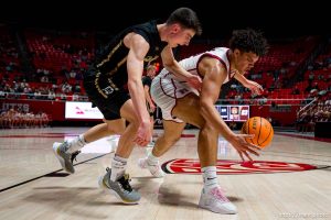 (Trent Nelson  |  The Salt Lake Tribune) 
Coleman Atwater and Malcolm Johnson as Herriman defeats Davis  in the 6A high school boys basketball tournament in Salt Lake City on Monday, Feb. 26, 2024.