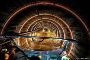(Trent Nelson  |  The Salt Lake Tribune) Miners descend into the La Sal mine on Monday, April 29, 2024.
