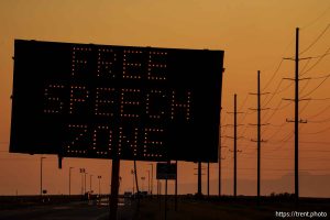 (Trent Nelson  |  The Salt Lake Tribune) The sun goes down behind the free speech zone hours before the scheduled execution of Taberon Honie at the Utah State Correctional Facility in Salt Lake City on Wednesday, Aug. 7, 2024.