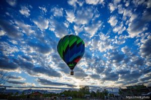 (Trent Nelson  |  The Salt Lake Tribune) A hot air balloon flies over Thanksgiving Point's Curiosity Farms on Thursday, Sept. 26, 2024.