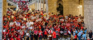 (Trent Nelson  |  The Salt Lake Tribune) Teachers and other union supporters rally at the Utah Capitol in opposition to the anti-union bill HB267, in Salt Lake City on Friday, Feb. 7, 2025.