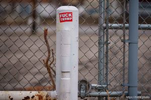fuck trump stickers in Salt Lake City on Monday, Feb. 17, 2025.