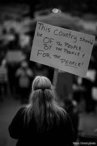 (Trent Nelson  |  The Salt Lake Tribune) Protests at the Utah Capitol in Salt Lake City over the policies of Donald Trump on Monday, Feb. 17, 2025.