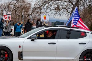 (Trent Nelson  |  The Salt Lake Tribune) Protests at the Utah Capitol in Salt Lake City over the policies of Donald Trump on Monday, Feb. 17, 2025.