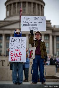 (Trent Nelson  |  The Salt Lake Tribune) Protests at the Utah Capitol in Salt Lake City over the policies of Donald Trump on Monday, Feb. 17, 2025.