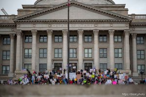 (Trent Nelson  |  The Salt Lake Tribune) Protests at the Utah Capitol in Salt Lake City over the policies of Donald Trump on Monday, Feb. 17, 2025.