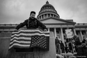 (Trent Nelson  |  The Salt Lake Tribune) Protests at the Utah Capitol in Salt Lake City over the policies of Donald Trump on Monday, Feb. 17, 2025.