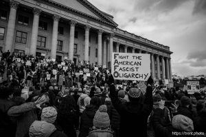 (Trent Nelson  |  The Salt Lake Tribune) Protests at the Utah Capitol in Salt Lake City over the policies of Donald Trump on Monday, Feb. 17, 2025.