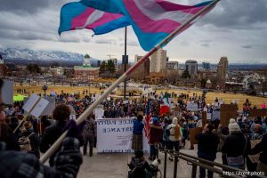 (Trent Nelson  |  The Salt Lake Tribune) Protests at the Utah Capitol in Salt Lake City over the policies of Donald Trump on Monday, Feb. 17, 2025.