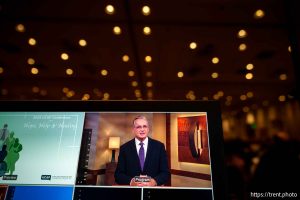 (Trent Nelson  |  The Salt Lake Tribune) Latter-day Saint Apostle Patrick Kearon speaks at the Utah Coalition Against Pornography's conference in Sandy on Saturday, March 1, 2025.