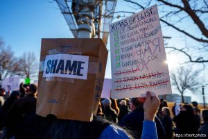 (Trent Nelson  |  The Salt Lake Tribune) We Are The People protest outside of the Utah Coalition Against Pornography's conference in Sandy on Saturday, March 1, 2025.