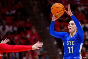 (Trent Nelson  |  The Salt Lake Tribune) 
BYU Cougars guard Delaney Gibb (11) as Utah hosts BYU, NCAA basketball in Salt Lake City on Saturday, March 1, 2025.