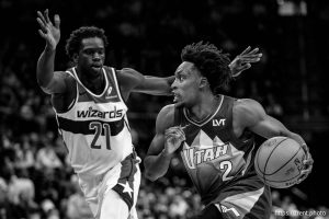 (Trent Nelson  |  The Salt Lake Tribune) Utah Jazz guard Collin Sexton (2) as the Utah Jazz host the Washington Wizards, NBA basketball in Salt Lake City on Wednesday, March 19, 2025.