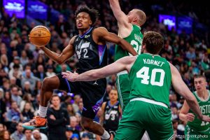 (Trent Nelson  |  The Salt Lake Tribune) Utah Jazz guard Collin Sexton (2) as the Utah Jazz host the Boston Celtics, NBA basketball in Salt Lake City on Friday, March 21, 2025.