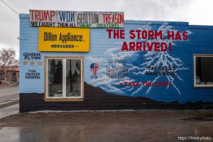 QAnon and MAGA murals, Dillon Appliance, on Monday, March 31, 2025.