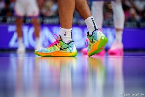 (Trent Nelson  |  The Salt Lake Tribune) Utah Jazz guard Johnny Juzang (33) as the Utah Jazz host the Oklahoma City Thunder, NBA basketball in Salt Lake City on Friday, April 11, 2025.