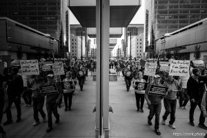 (Trent Nelson  |  The Salt Lake Tribune) People march to the Consulate of El Salvador to protest the Trump administration's refusal to bring Kilmar Armando Abrego Garcia back, in Salt Lake City on Wednesday, April 16, 2025.