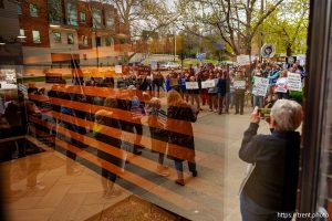 (Trent Nelson  |  The Salt Lake Tribune) People at the Consulate of El Salvador to protest the Trump administration's refusal to bring Kilmar Armando Abrego Garcia back, in Salt Lake City on Wednesday, April 16, 2025.