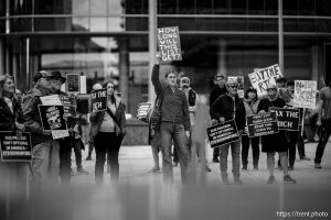 (Trent Nelson  |  The Salt Lake Tribune) People gather at the Wallace F. Bennett Federal Building to protest the administration's refusal to bring Kilmar Armando Abrego Garcia back, in Salt Lake City on Wednesday, April 16, 2025.