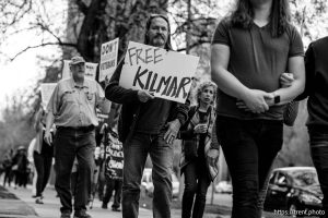 (Trent Nelson  |  The Salt Lake Tribune) People march to the Consulate of El Salvador to protest the Trump administration's refusal to bring Kilmar Armando Abrego Garcia back, in Salt Lake City on Wednesday, April 16, 2025.