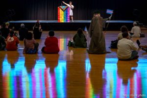 (Trent Nelson  |  The Salt Lake Tribune) Chase Schetseaar speaks as Utah Valley University students speak out about the closing of their multicultural center on campus, including a space for LGBTQ community members, in Orem on Thursday, April 17, 2025.